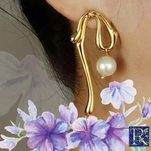 Gold Faux Pearl Bow Earrings